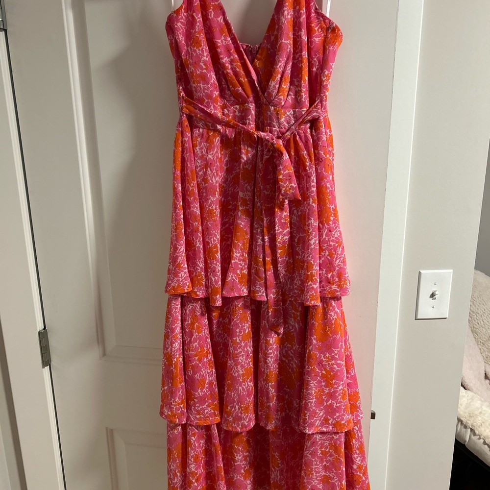 Floral Pink and Orange Tiered Dress